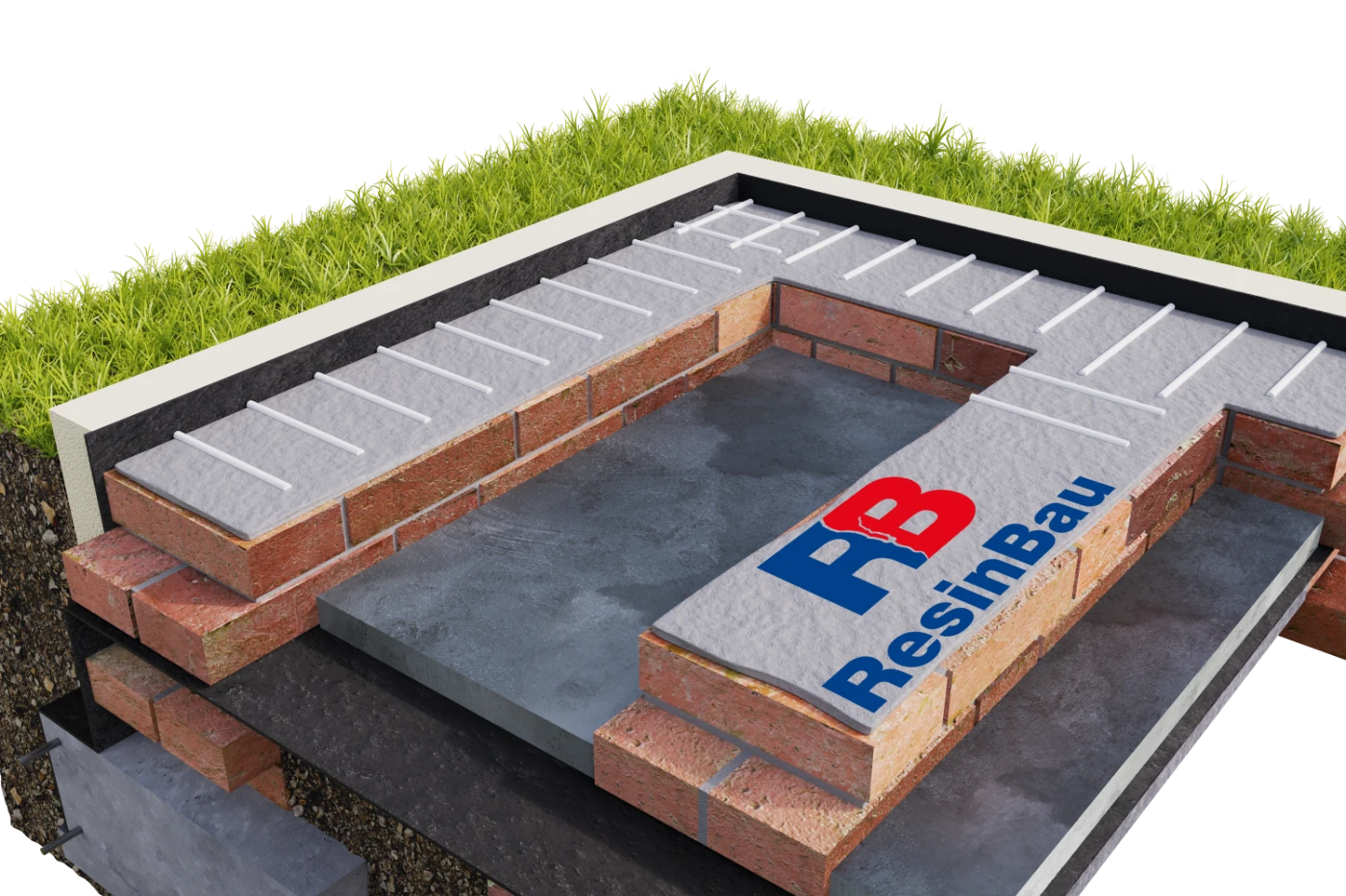 Three-dimensional view of a corner with boreholes drilled from the outer sides of the walls and overlapping in the corner zone.