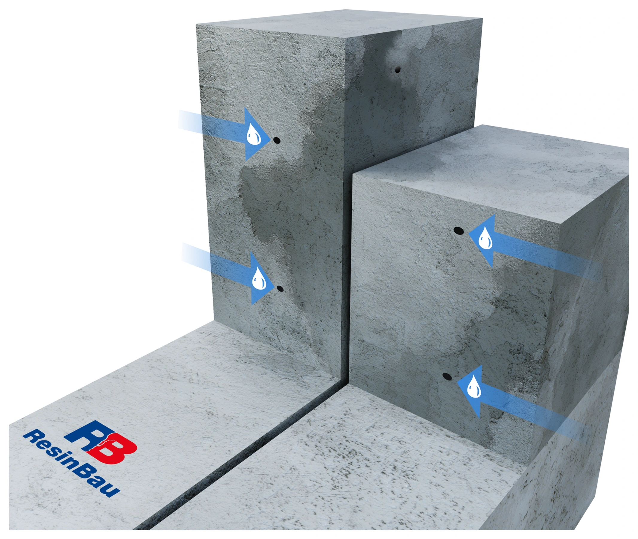 Mėlynos rodyklės rodo skylių plovimą abiejose deformacinės siūlės pusėse.
